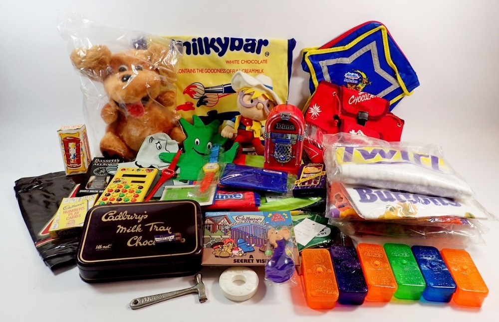 A box of advertising and promotional items relating to chocolate and sweets - mainly Cadbury's