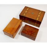 A Victorian Tunbridgeware banded box and two other boxes