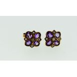A pair of Victorian 9 carat gold amethyst and pearl earrings