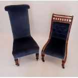 A Victorian salon chair with spindle top rail and prie dieu chair