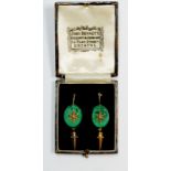 A pair of John Brogden gold mounted malachite earrings with star fish design and pendant drops, 4.