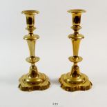 A pair of brass candlesticks 24cm tall