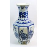 A 20th century Chinese blue and white octagonal vase, 36cm
