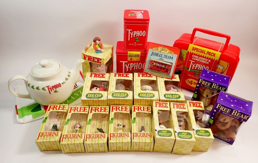 A box of advertising and promotional items relating to Typhoo tea