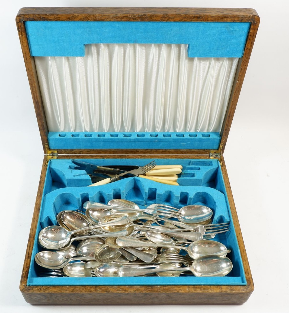 A box of silver plated and steel cutlery