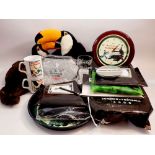 A box of advertising and promotional items relating to Guinness including Toucans