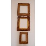 Three antique carved wood and gilt gesso picture frames, largest 47 x 40cm
