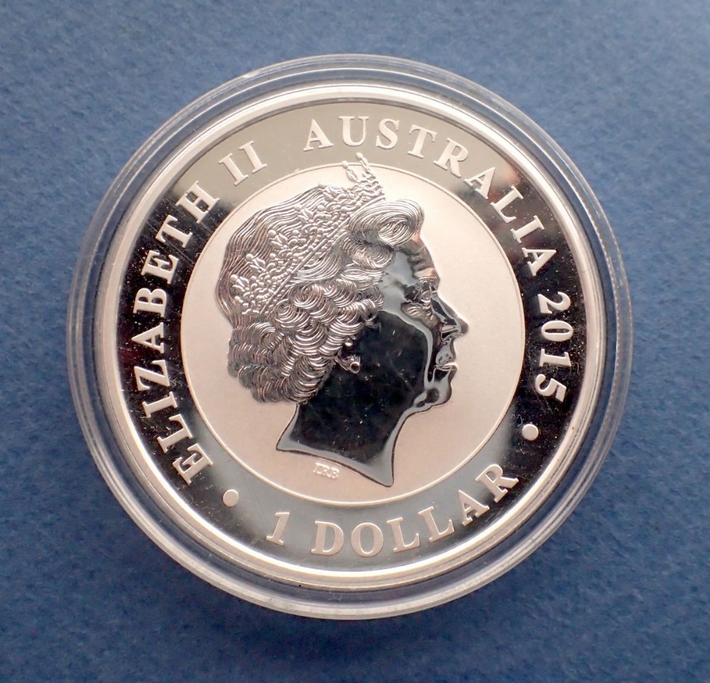 An Australian 1oz silver Kookaburra dollar 2015 UNC in protective case