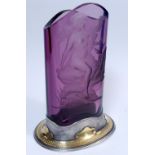 A fine quality amethyst glass oval vase with cameo cut scene of Leda & The Swan, mounted by