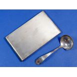 A silver cigarette case, 240g and a continental silver sugar spoon
