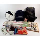 A box of advertising and promotional items relating to financial services and banks including