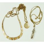 A group of 9 ct gold jewellery plus a 14ct gold Italian pendant on 9 ct gold chain and a white metal