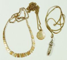 A group of 9 ct gold jewellery plus a 14ct gold Italian pendant on 9 ct gold chain and a white metal