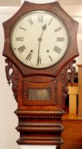 A Victorian walnut wall clock with inlaid and carved decoration