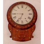 A Victorian rosewood and marquetry drop dial wall clock with mother of pearl inlay