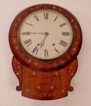 A Victorian rosewood and marquetry drop dial wall clock with mother of pearl inlay