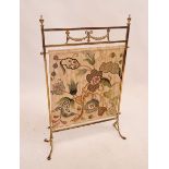 A 19th century brass fire screen with inset embroidered panel, 82 x 55cm