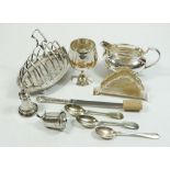Two silver salt pots a/f and various silver plated items