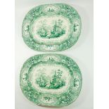 A pair of Victorian green printed meat plates 'Chang Nan Beauties' China, 45cm wide