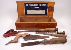 A child's tool box 'The Young Joiners Woodchest' and contents