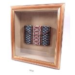 A hand crafted beaded purse in antique style, framed 23.5 x 21 x 7cm