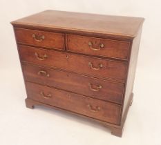 A George III oak chest of two short and three long drawers on bracket feet, 95 x 52 x 86cm