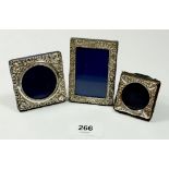 Three miniature silver photograph frames, Birmingham 1904, 1903 and London 1991