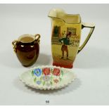 A Royal Doulton Dickens Ware jug, a Carlton Ware Rouge Royal vase and a Radfords oval dish