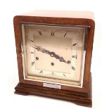 An Art Deco large chiming walnut mantel clock, 28 x 27cm