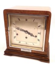 An Art Deco large chiming walnut mantel clock, 28 x 27cm