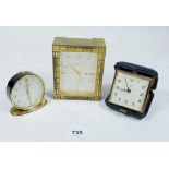 Two Looping eight day alarm clocks, fifteen jewels and a Swiza eight day travel clock (3)