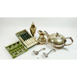 A silver plated Victorian teapot and other silver plated items