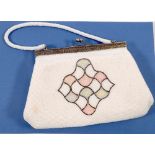 A vintage white and pastel beaded evening bag