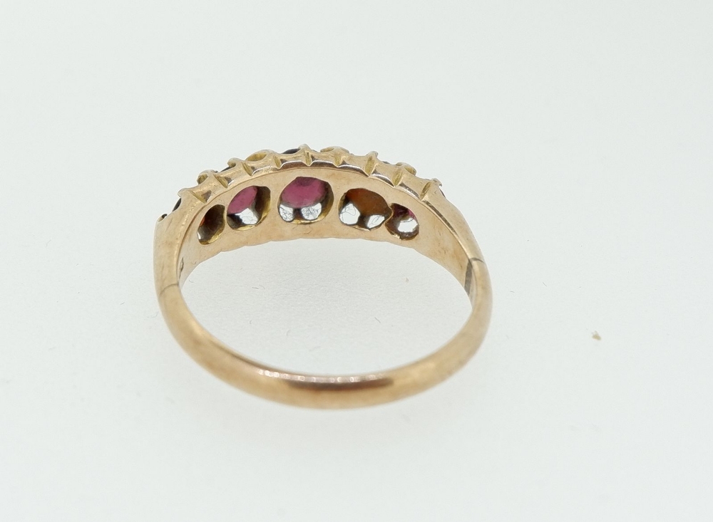 A Victorian 9 carat gold five stone garnet ring, size L - Image 4 of 5