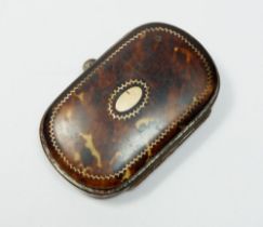 A Victorian tortoiseshell and gold pique work purse