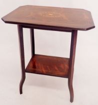 An Edwardian mahogany rectangular two tier occasional table, 70cm high x 59cm wide