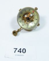 A brass reproduction miniature pendant ball clock with visible escapement