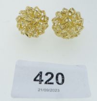 A pair of vintage style gold earrings with pierced decoration, 10.3g