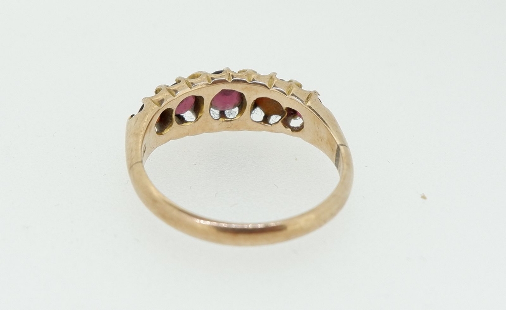 A Victorian 9 carat gold five stone garnet ring, size L - Image 5 of 5