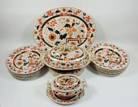 A Victorian Ashworth's Ironstone part dinner service decorated flowers in iron red, black, gilt