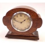 An Edwardian Mappin & Webb walnut cased mantel clock with eight day movement, 16cm tall