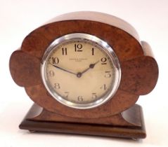 An Edwardian Mappin & Webb walnut cased mantel clock with eight day movement, 16cm tall