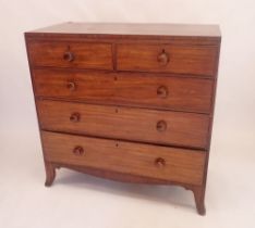 A 19th century mahogany chest of two short and three long drawers on splay legs, 107 x 50 x 108cm