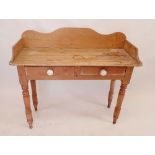 A Victorian pine washstand with two frieze drawers, 106cm wide