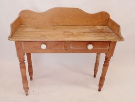 A Victorian pine washstand with two frieze drawers, 106cm wide