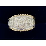 A 9 carat gold vintage ring pave set diamonds, size L, 4.4g