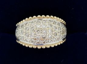 A 9 carat gold vintage ring pave set diamonds, size L, 4.4g