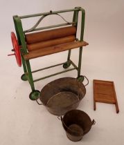 An early 20th century child's Triang mangle with tin washtub, 49 x 38cm