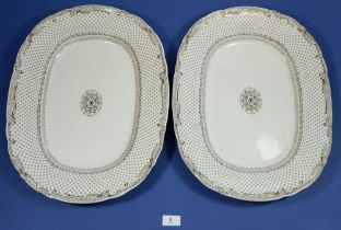 A pair of Victorian brown printed meat plates in the Napier pattern, 45cm wide