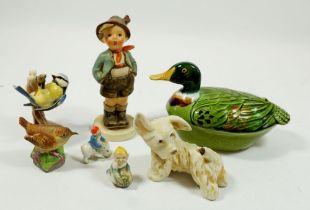 A group of china figures to include a Hummel 'Brother' figure, a blue tit CV64 1962, Royal Worcester